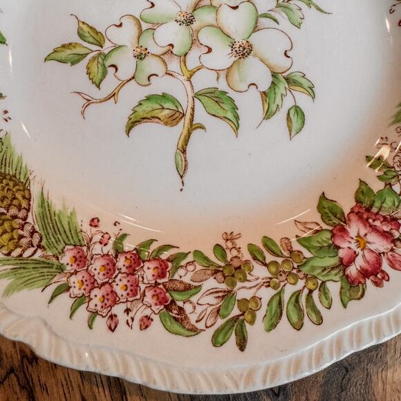 Pair of Vintage Dogwood VA Plates-American State Flowers-Ridgways Ltd of England - Picture 7 of 9
